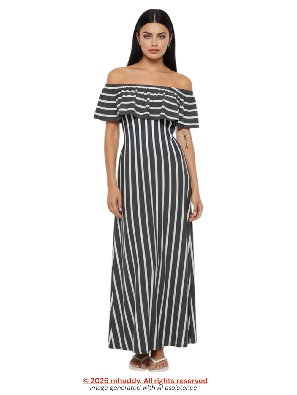 Exist L grey white ruffle off shoulder maxi dress
